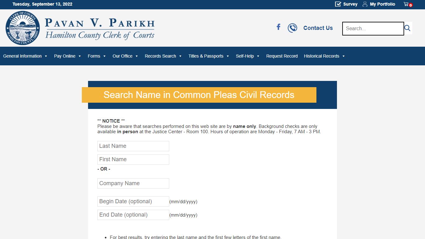 Search Name in Common Pleas Civil Records – Hamilton County Clerk of Courts